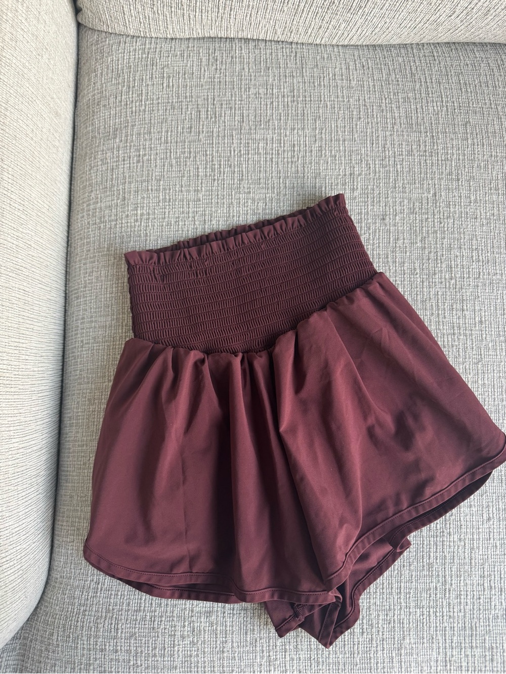 Offline by Aerie Real Me Smocked Running Shorts Burgundy XS
